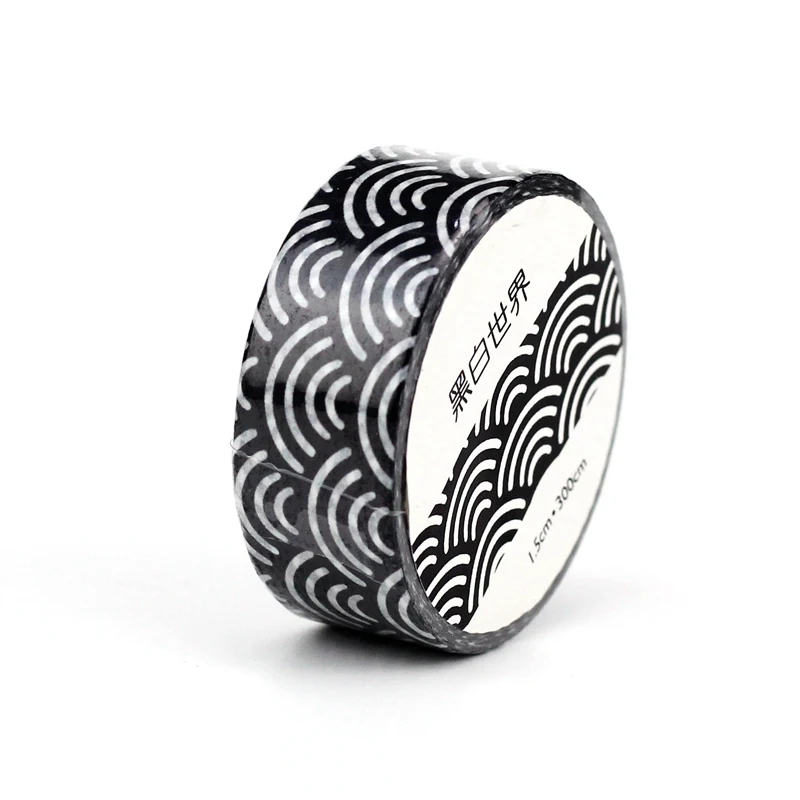 

1PC 10M Decorative Black and White Waves Japanese Washi Tape for Journaling Adhesive Masking Tape Cute Papeleria