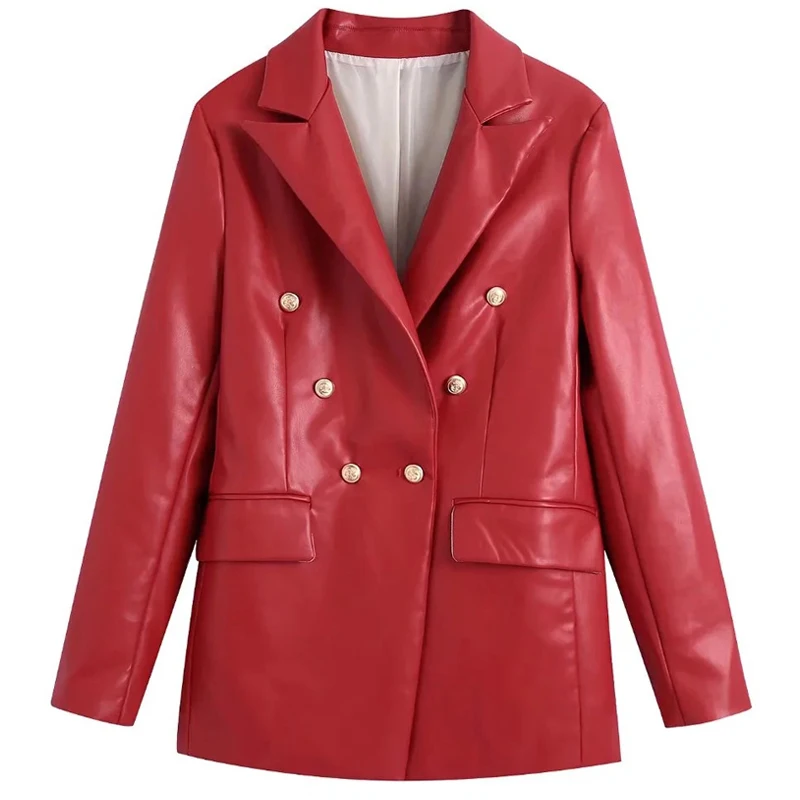 

Autumn Fashion Red Casual Elegant Female Long Sleeve Lapel Stylish Women's Clothing Leather Woman Jacket Coats Suit Blazers 2022