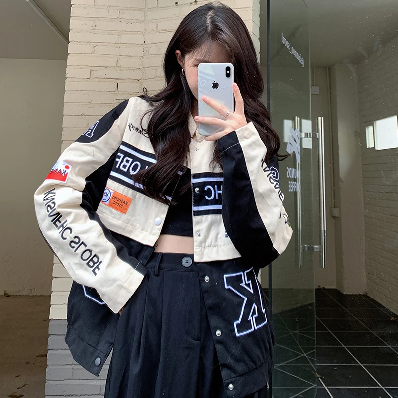 

Couple Detachable Motorcycle Baseball Jacket Women's Spring and Autumn Vintage American Neutral Racing Uniform Thin Coat Female