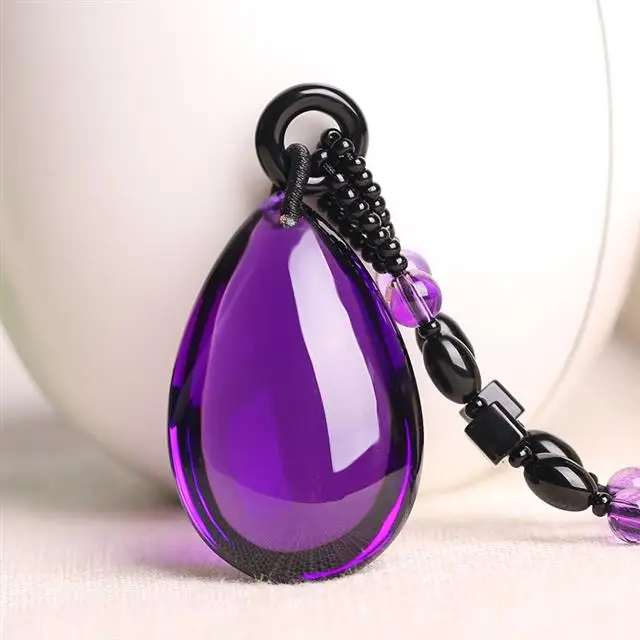 

[Send a certificate] Natural amethyst pendant women's water drop necklace Valentine's day pendant for mother's birthday gift