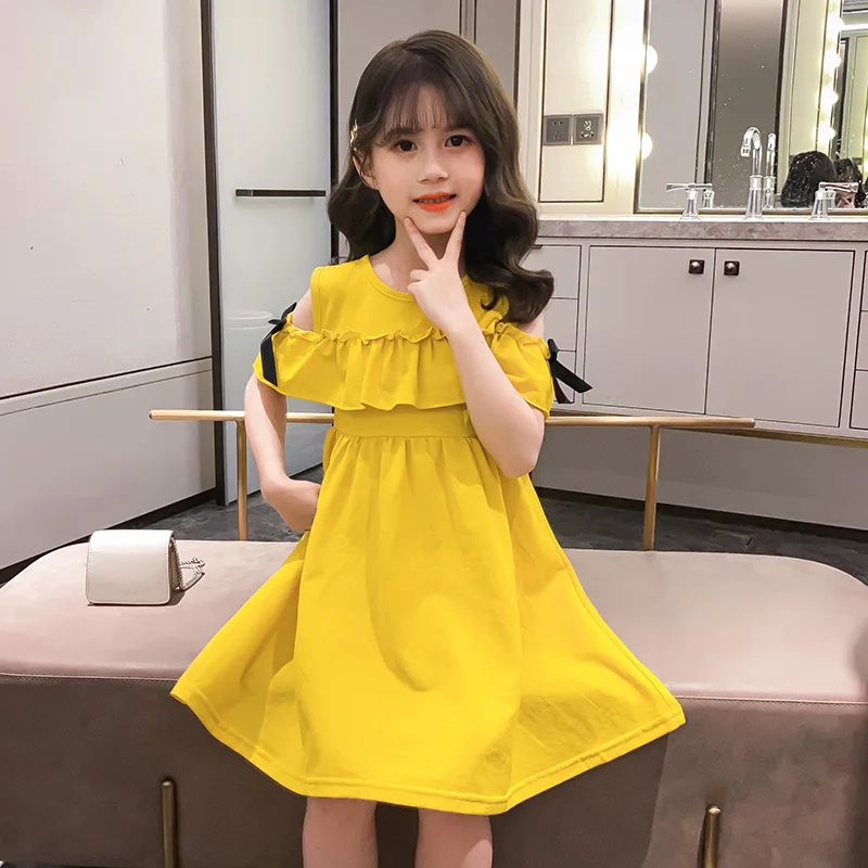 

Kids Fashion Trend Off Shoulder Dress Girls Princess Dress Summer Clothes Children Clothes Baby Pleated Skirt 3-12yes
