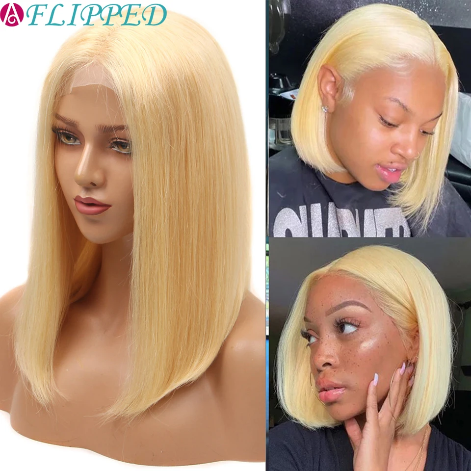 Short Bob Frontal Wigs 613 Blonde Straight Brazilian 5x1 T Part Lace Front Human Hair Wig Pre Plucked Short Wigs For Black Women