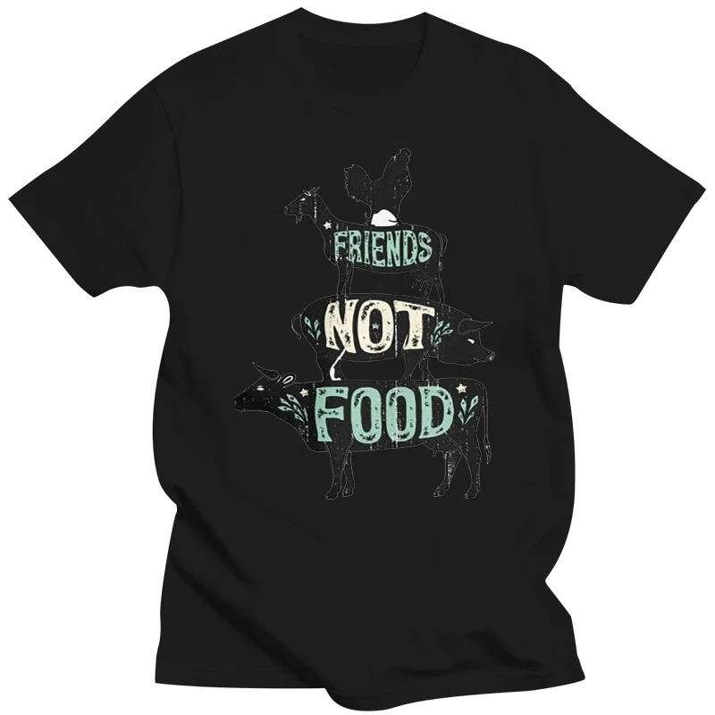 

Friends Not Food T Shirts Vegan Vegetarian Animal Lovers T-Shirt Vintage Distressed Casual Tees Short Sleeve Male 100% Cotton