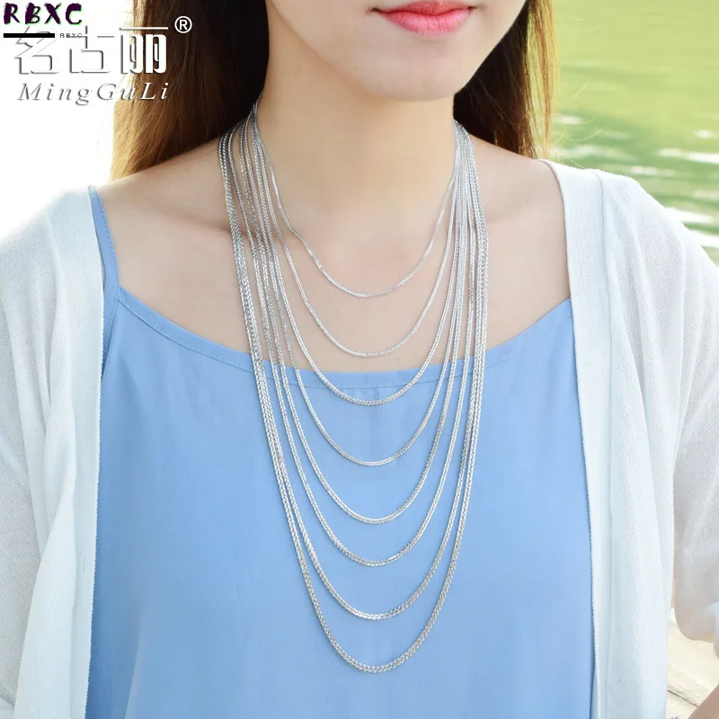 

RBXC With Certificate 100% Real S925 Tibetan Silver Slim Round Snake Chain Box Chain Choker Necklaces Women Girls Jewelry Gift