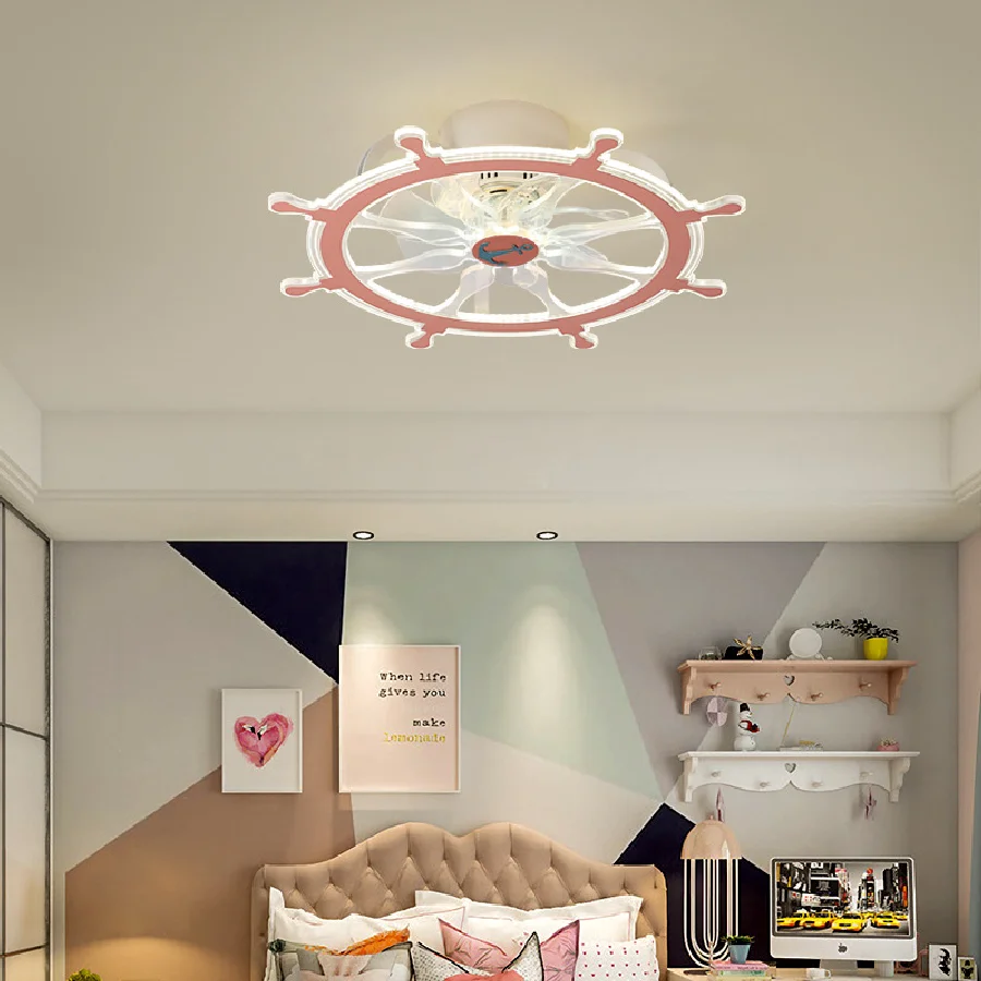 

Nordic Creative Rudder Chandelier with Fan Simplicity Lamp Pink Blue for Children's Room Study Home Decoration Interior Lighting