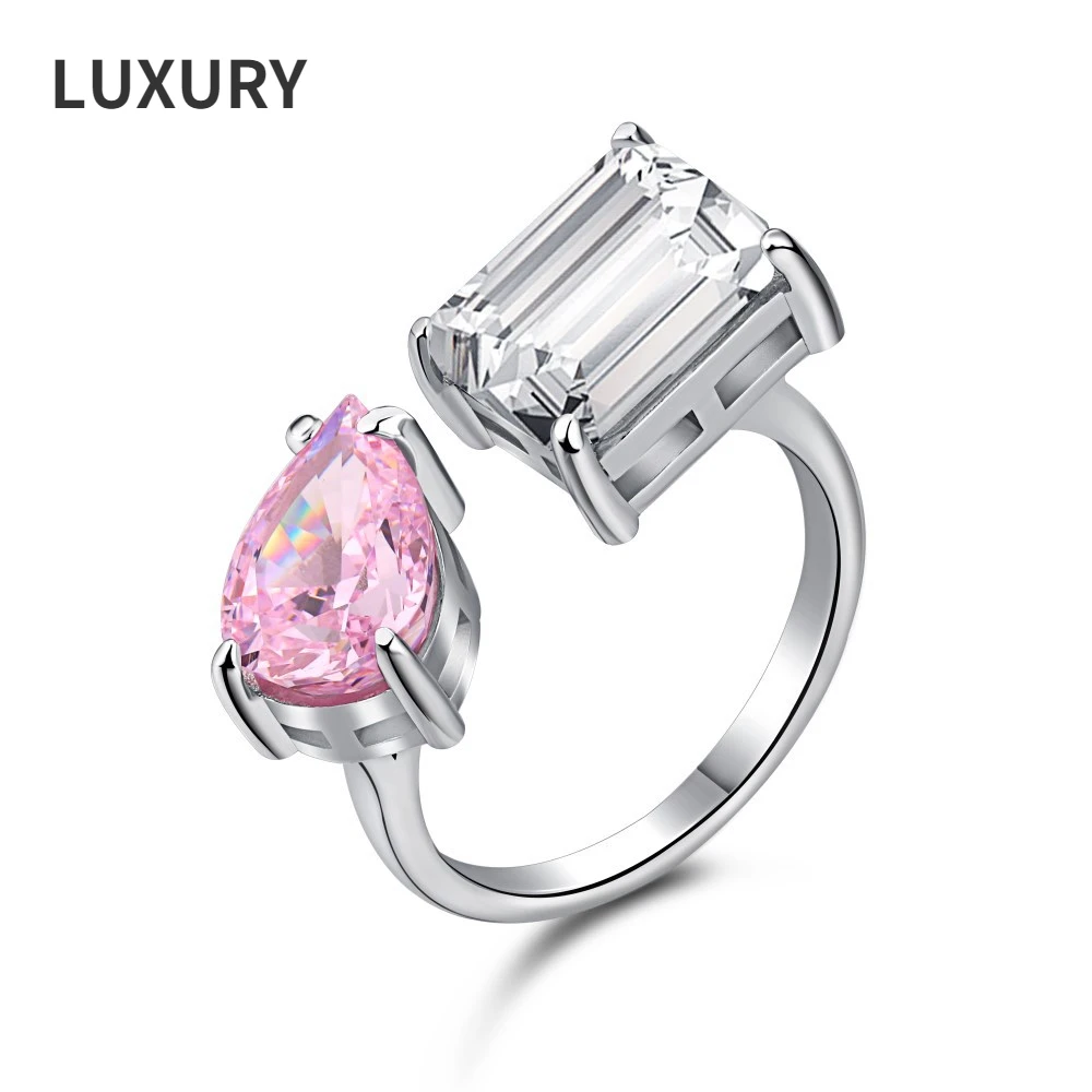 

Luxury100% S925 Sterling Silver Super Sparkling White Pink High Carbon Diamond Rings For Women Party Fine Jewelry Wholesale