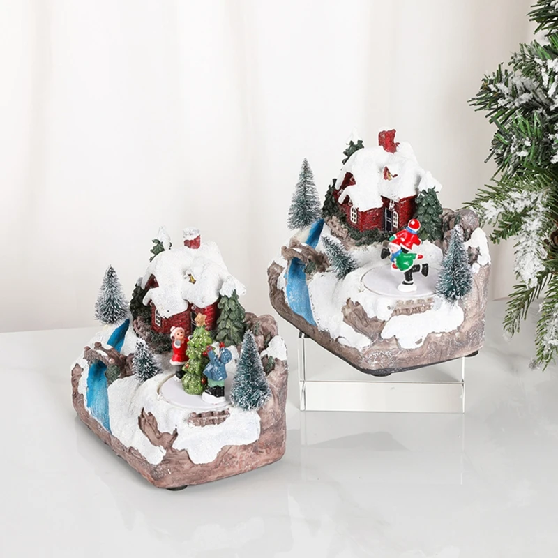 

River Village House LED Lights Landscape Resin Desktop Ornament Snow Figurines