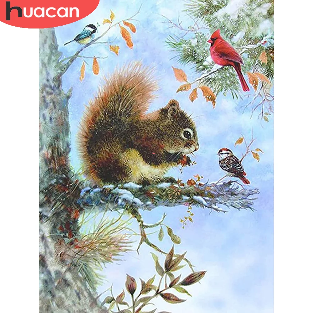 

HUACAN 5D Diamond Painting Squirrel Animal DIY Diamond Mosaic Bird Full Embroidery Cross Stitch Kits Handicraft
