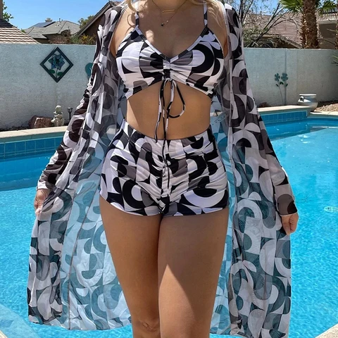 Women's Swimsuit Summer Colorful Micro Bikini Sexy Three Piece 2023 Bikinis Sets Flat Angle Swimming Trunks Beach Swimming Suit