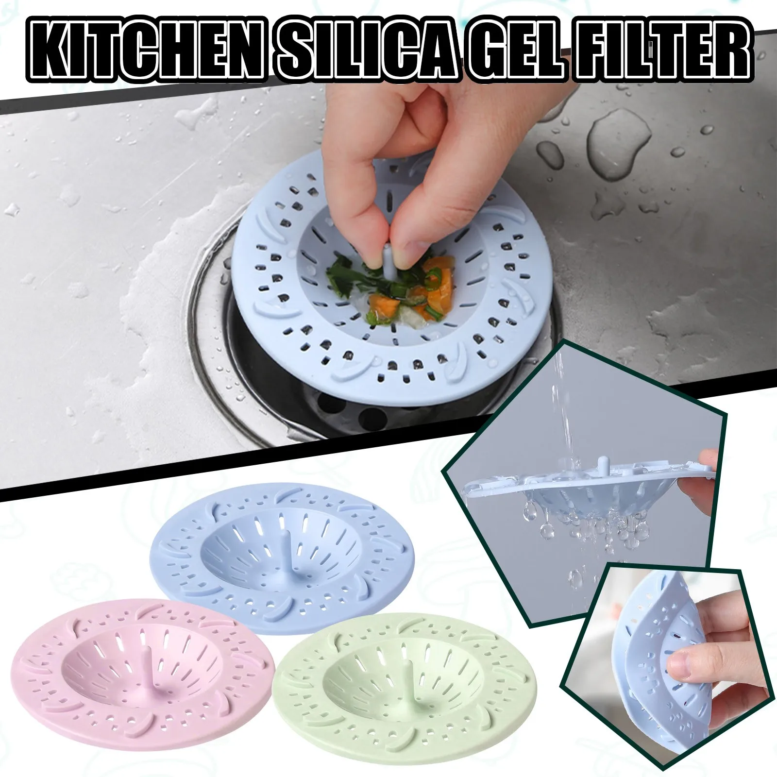 

3PCS Silicone Kitchen Sink Strainer Bathroom Shower Drain Sink Drains Cover sink colander Sewer Hair Filter round strainer