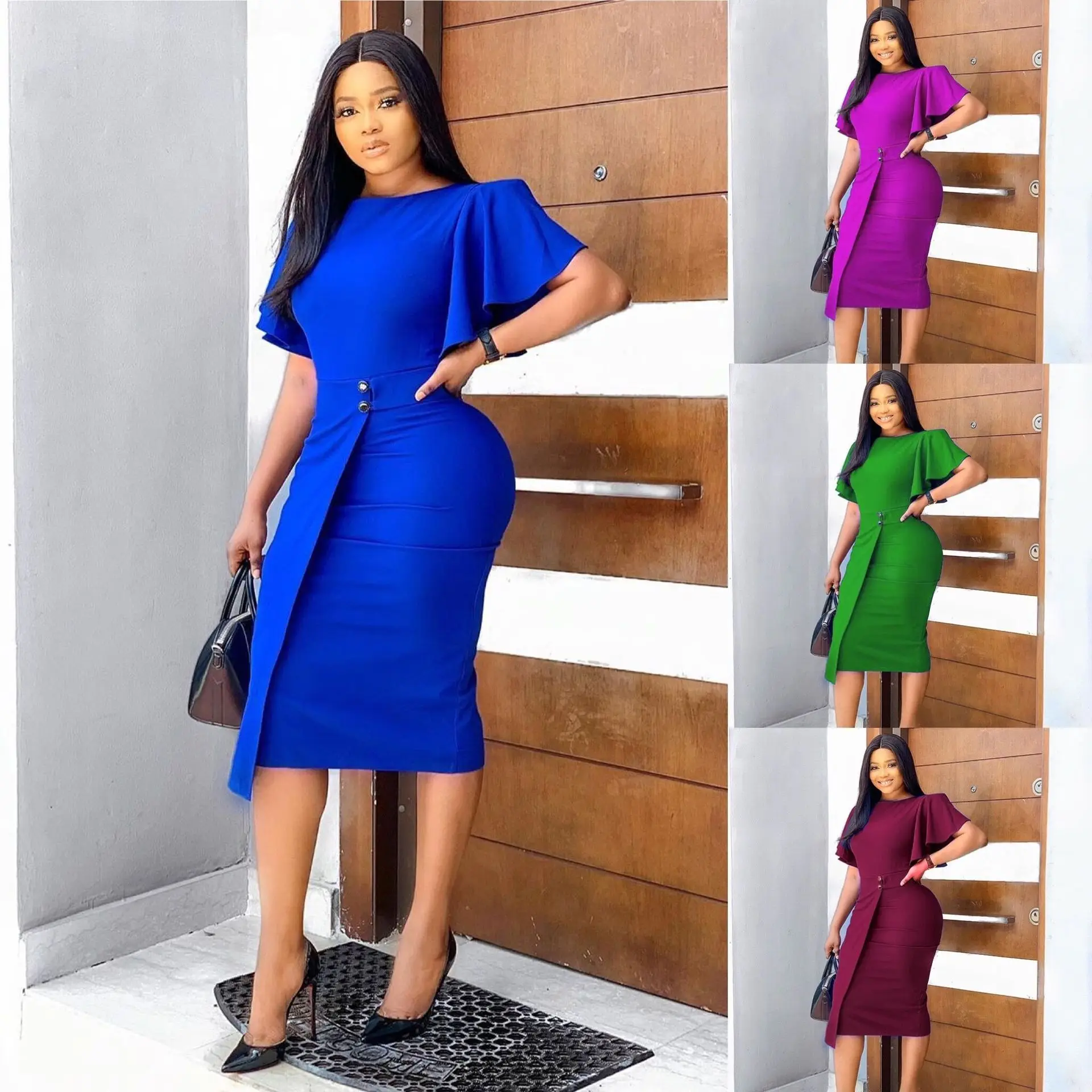 

African Dresses for Women Summer Formal Dress Solid Color Split Hem Crew Neck Elegant Dresses for Women Wedding Party Dresses