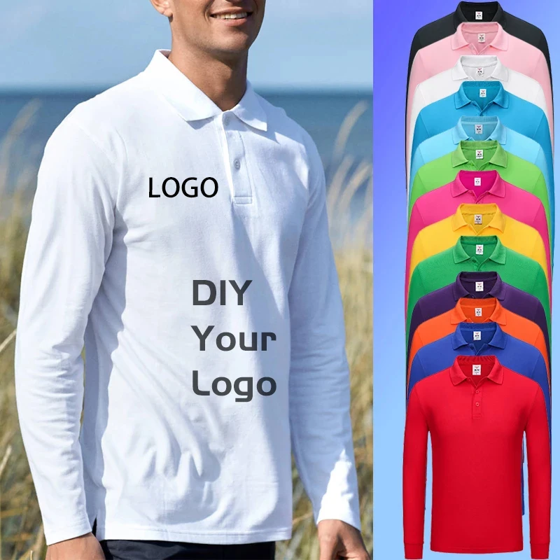 Design Logo Men's Polo Shirt Solid Color Long Sleeve Lapel Golf Shirt Casual Fashion Advertising Cultural Shirt Print Text/Brand