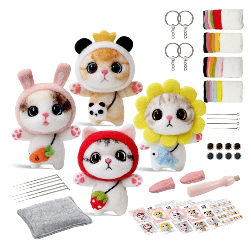 

Cats Dolls Needle Felting Kits Accessories For Beginner,Needle Felting Kit,Felt Needles,Foam Pad,Felt Cloth,Instruction