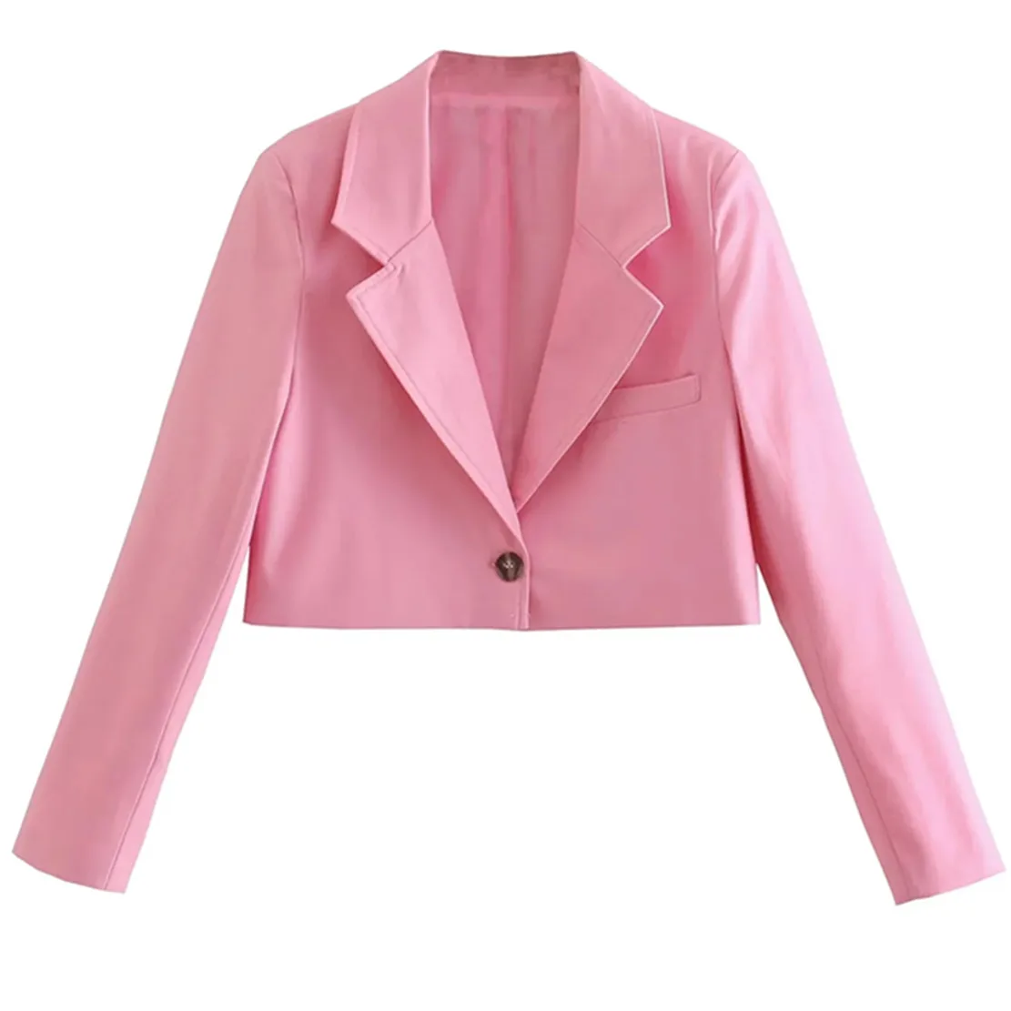 

Elmsk 2023 England Style Notched Casual Blazers Women Retro High Street Linen Pink Color Short Jacket