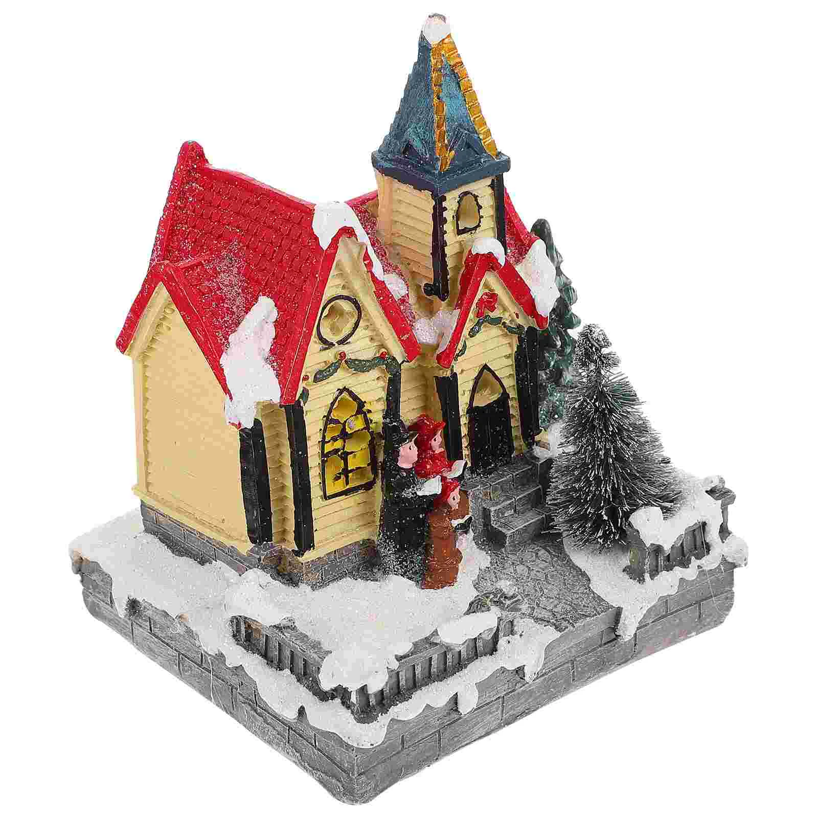 

Christmas House Village Xmaslight Ornament Glowing Scene Resin Winter Figurines Mini Miniature Snow Holiday Toppers Cake
