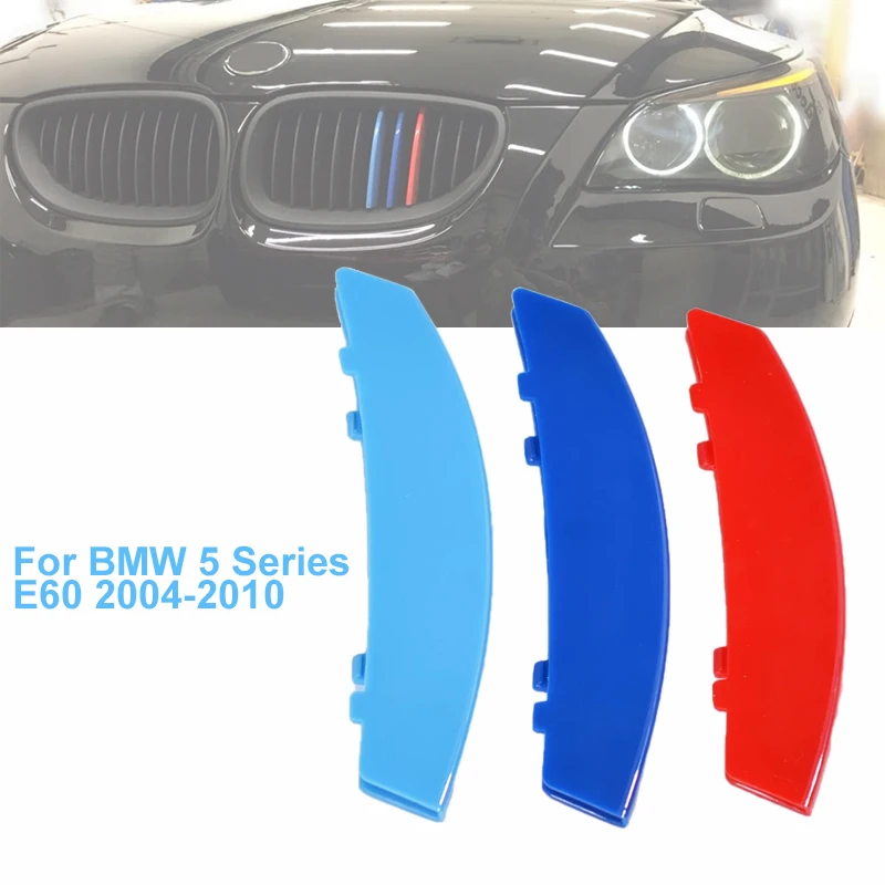 

3pcs Car 3D M Styling Front Grille Trim Strip Cover Bumper Stripes Cover Stickers For BMW 5 Series E60 2004-2010 Grille Sport