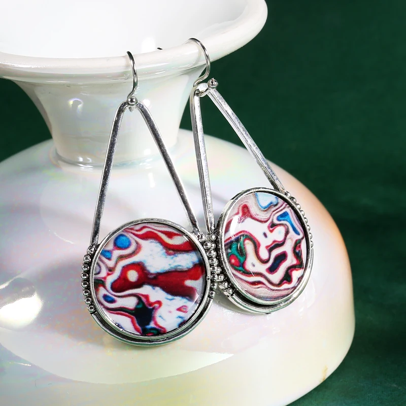 

Cute Palette Design Multicolor Stone Indian Dangle Earrings for Women Tribal Ethnic Round Drop Hook Earring Statement Accessorie