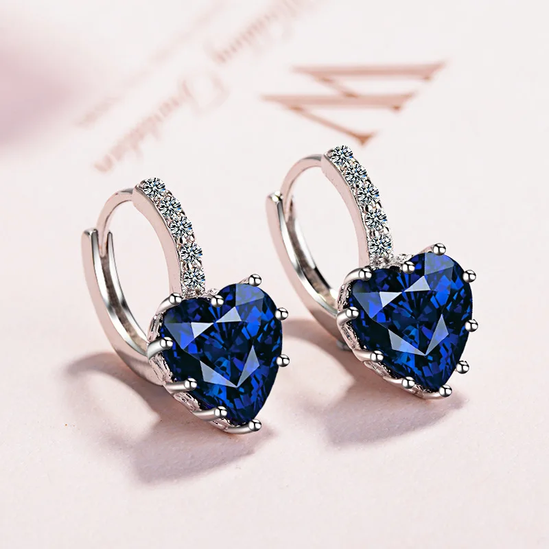 

Women's Trend Earrings 2022 For Girls Heart Zirconia Blue Green Pink Different Hoop Earrings Luxury Woman Jewelry Accessories