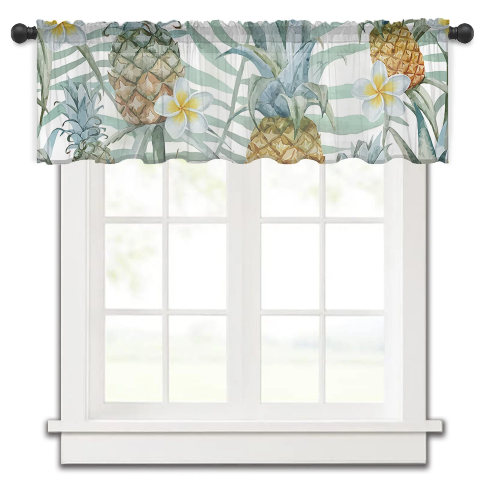 

Pineapple Frangipani Tulle Kitchen Small Window Curtain Valance Sheer Short Curtain Bedroom Living Room Home Decor Voile Drapes