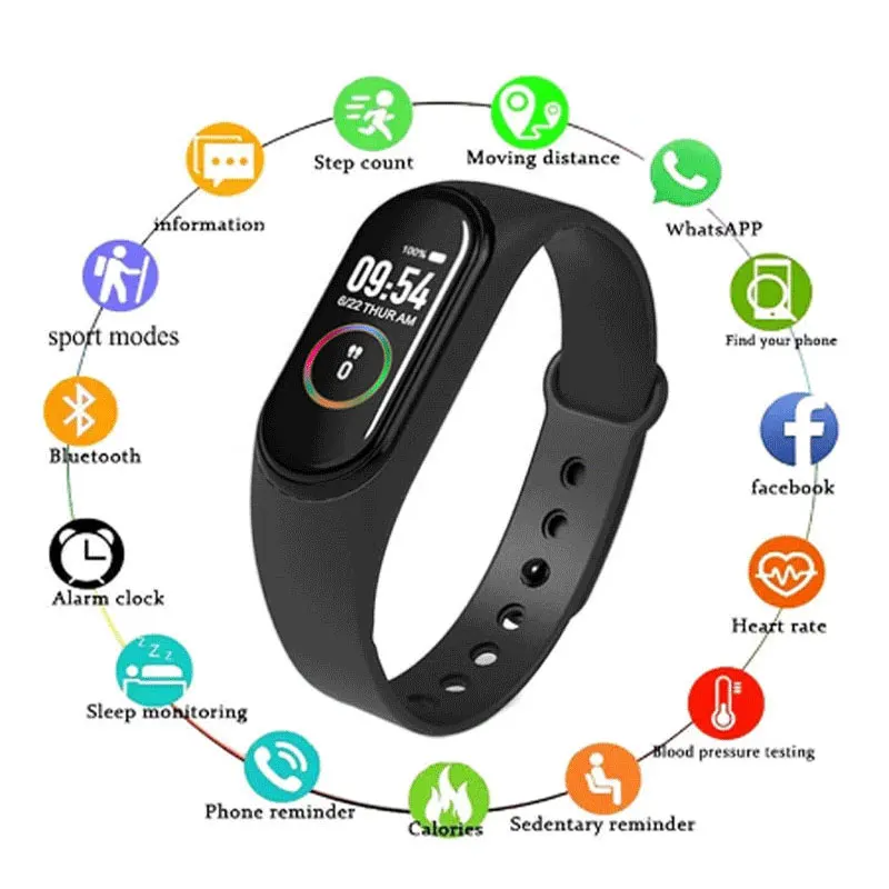 

2022 New M4 Smart Watch Wristband IP65 Waterproof Watch Heart Rate Monitoring Fitness Tracker Call Running Smart Bracelet