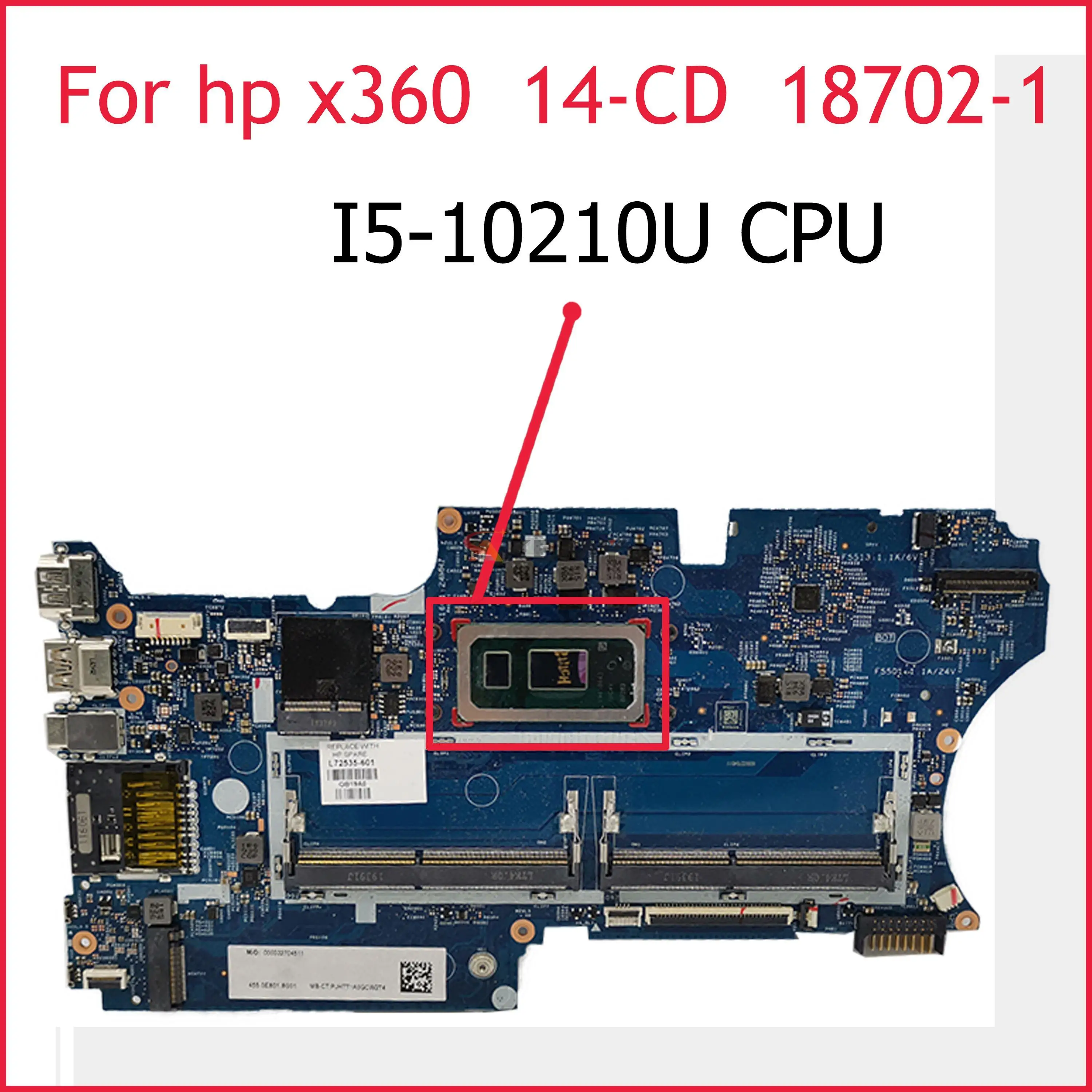 

Akemy For HP Pavilion x360 14-CD Laptop motherboard I5-10210U CPU L72535-601 L72535-001 18702-1 448.0E814.0011