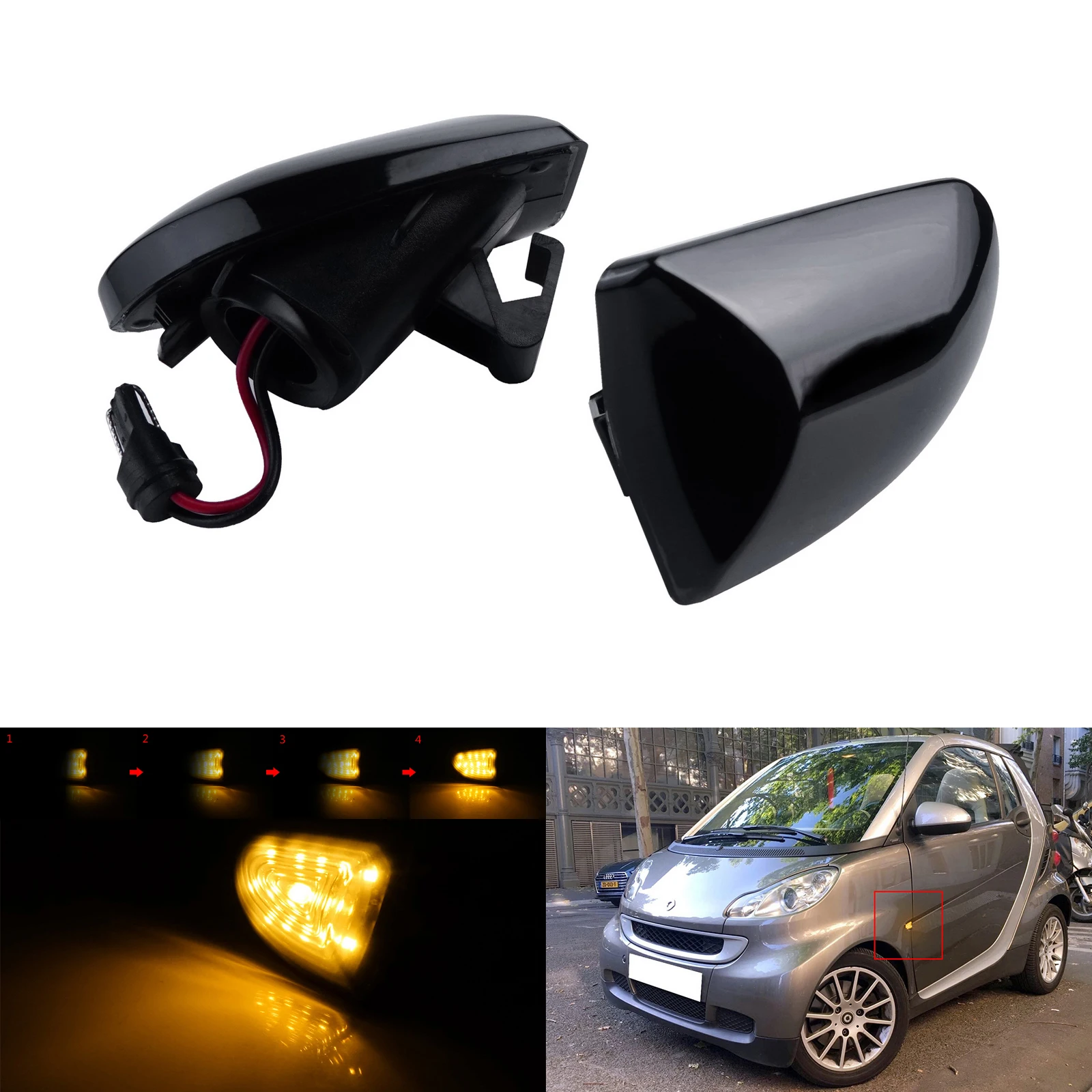 

Dynamic LED Side Repeater Indicator Light Black Lens For Smart Fortwo W451 07-14