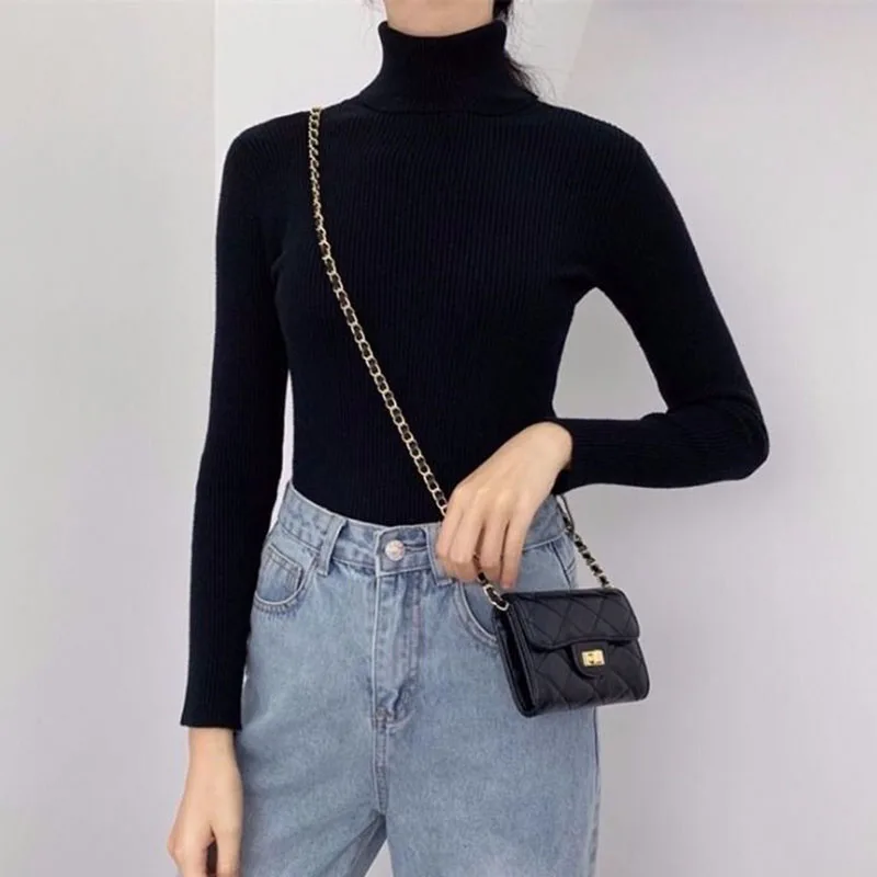 

Basic Soft Turtleneck Sweater Women Spring Slim Fit Wild Bottoming Sweater Woman Long Sleeve Solid Knit Jumpers