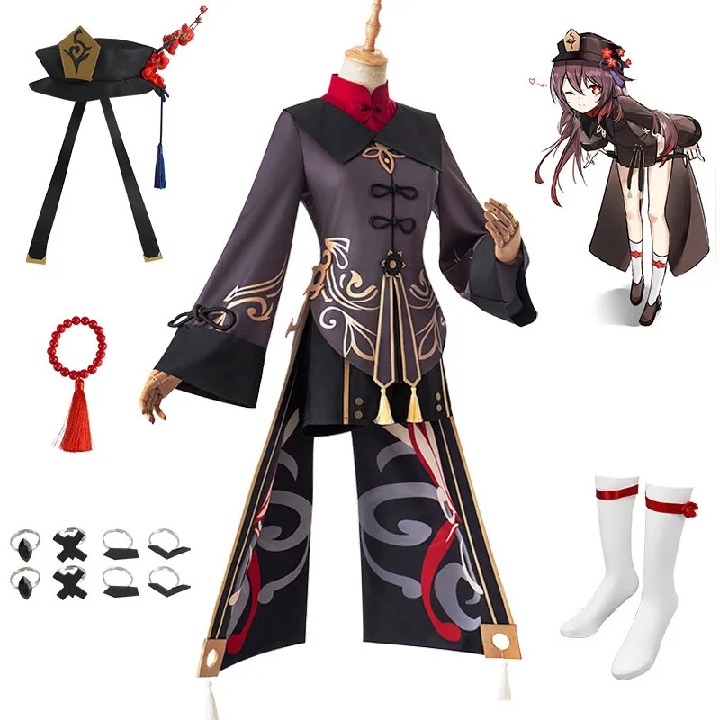 

Костюм для косплея Genshin Impact Hutao, Униформа, костюм, парик, аксессуары, носки в китайском стиле, костюмы на Хэллоуин для женщин, косплей-игра