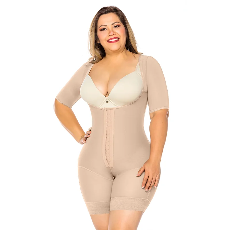 Fajas Colombianas Women Tummy Control Compression Slimming Body Shaper Lace Waist Trainer Mid-sleeve Post Surgery Shapewear