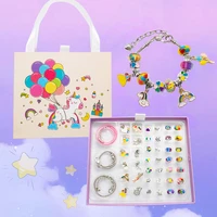 diy charm bracelet necklaces jewelry making kit with balloon unicorn gift box for girls women valentines birthday christmas gift