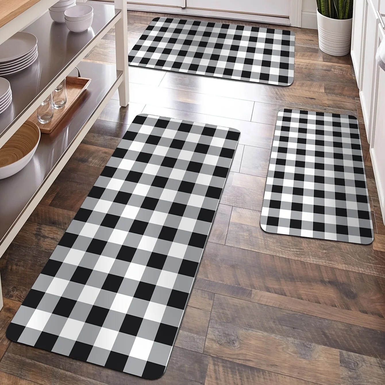 Черно-белый клетчатый кухонный напольный коврик декор ковер для гостиной