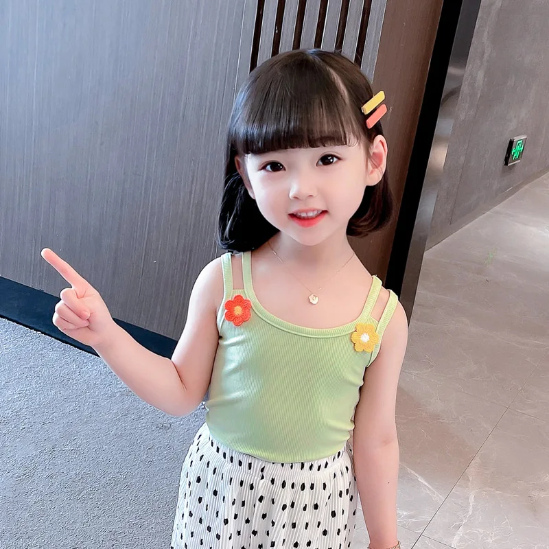

2-12Y Kids Baby Girls Vests T-shirts Children Summer Vest Top Outfit Candy Color Camisole Tops Clothes Cotton Tees Undershirts