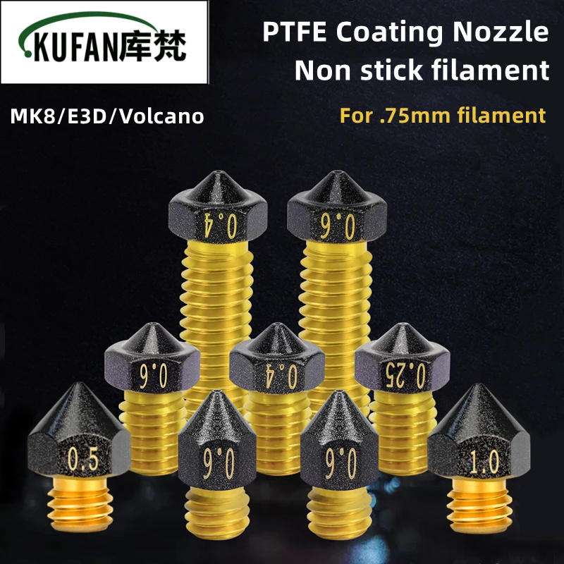 

1/2/5PCS MK8/E3D/Volcano Brass PTFE Nozzle Coated Non Stick Filament 0.2/0.3/0.4/0.6/0.8/1.0mm 3D Printer Ender 3 envio gratis
