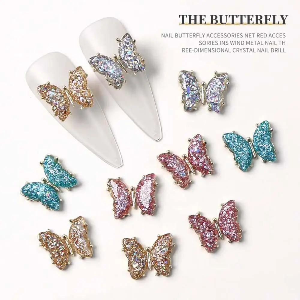

5Pcs/set Crystal Luxury Gold Butterfly Nails Decorated With Colorful Beautiful Bow Nail Rhinestones Japanese 3D Nail Diamonds