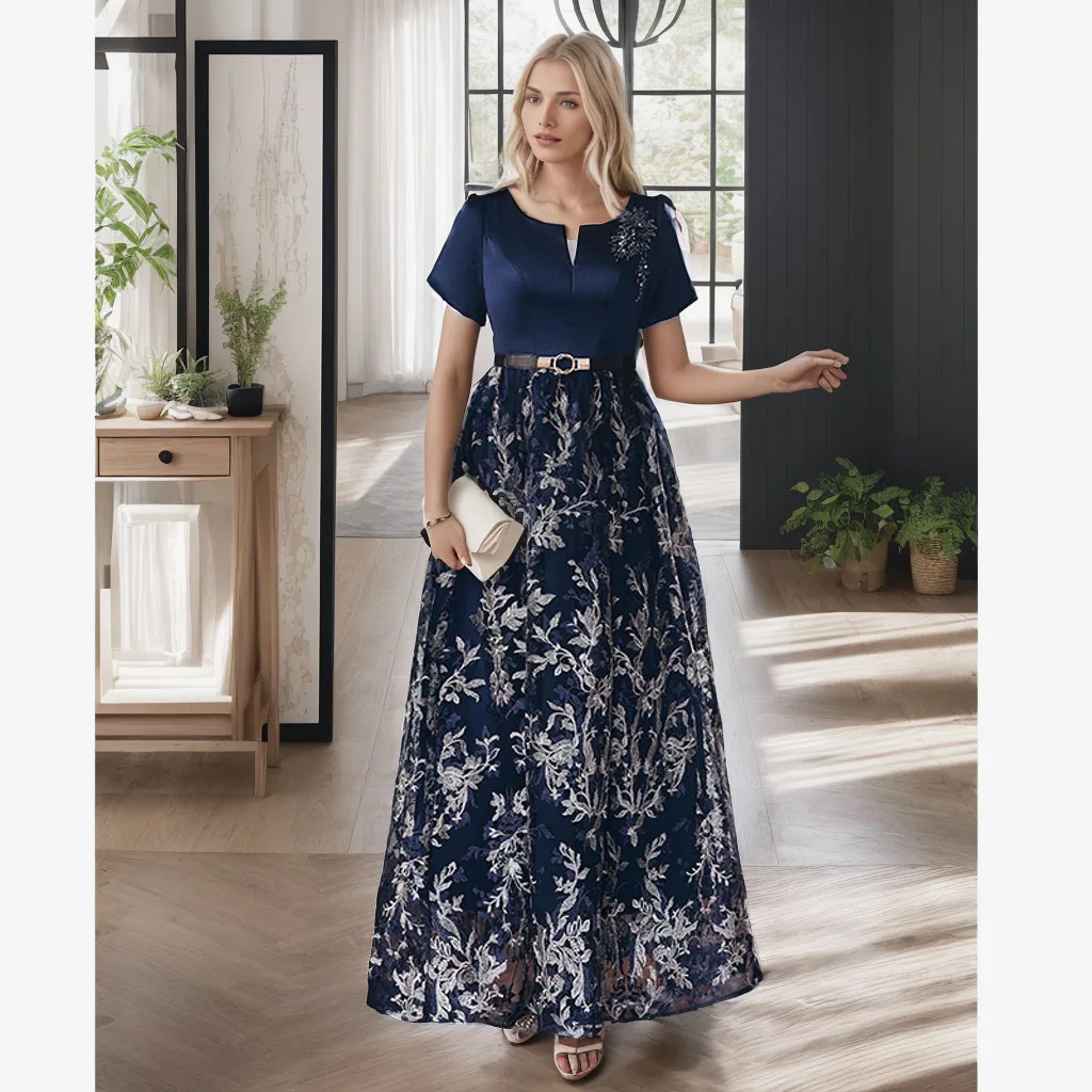 

Navy Blue Mother Of The Bridal Dresses Elegant Scoop Neck A-Line Floor-Length Long Women Wedding Party Dresses