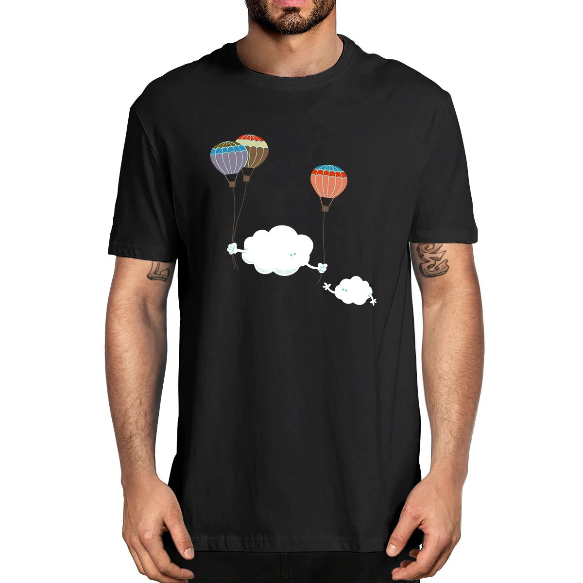 

100% Cotton Funny Clouds Holding Balloons Love Unisex High Quality Men's Novelty T-Shirt Women Casual Streetwear Fashion Tee