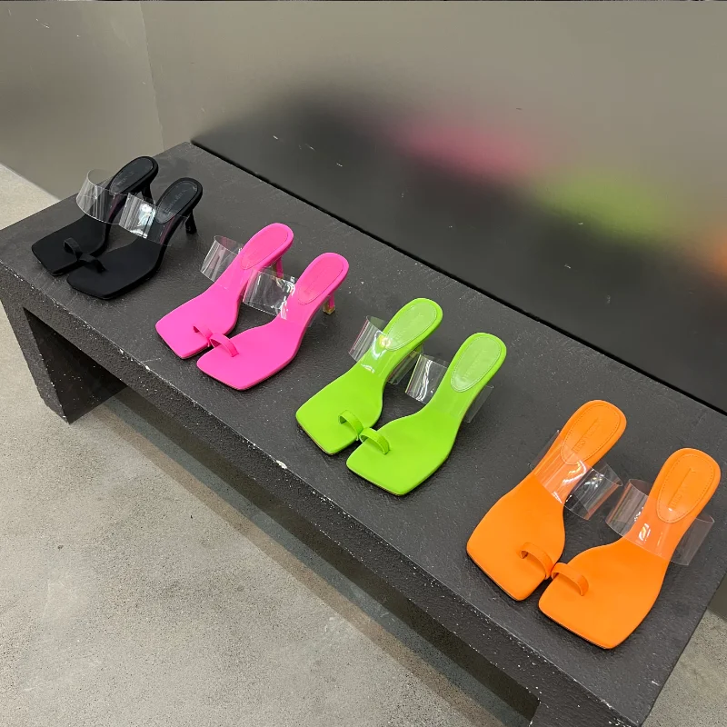 

DGHC 2020 NEW Transparent Open-Toed Women'S Slippers Summer Wear Sandals Women'S Sandals Mid-Heel Flip-Flops Woman High Heels