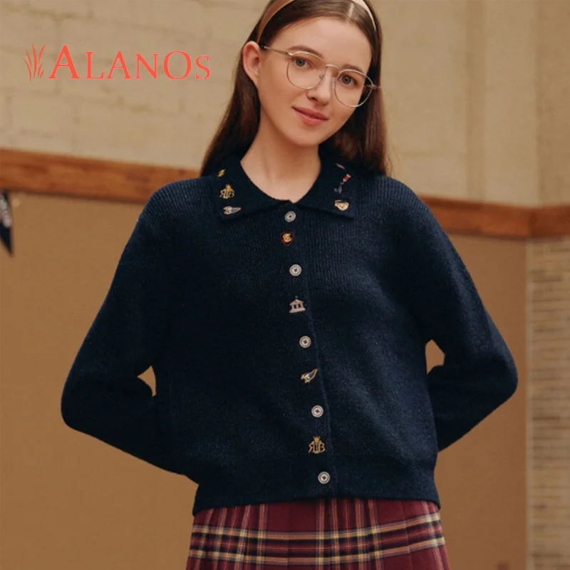 

ALANOS Striped Knitted Cardigans Sweater Vintage Korean Chic Long Sleeve Coat Fashion Loose Tops 2022 Spring Women's Clothing