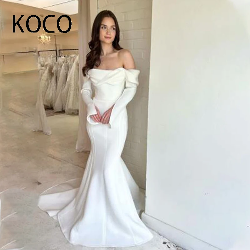 

MACDOUGAL Wedding Dress Strapless Mermaid Elegant Stain Full Sleeves Vestido De Novia For Women Tea-length Bridal Gown Custom