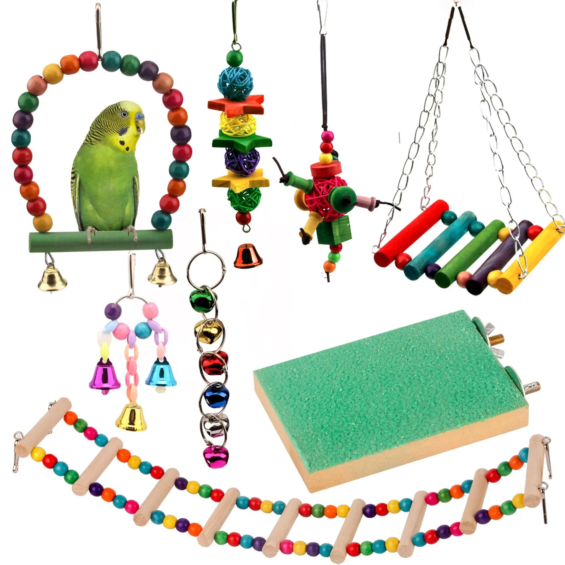

Bird Parrot Toys Swing Chewing Hanging Bell Cage Hammock Toy for Small Parakeets Cockatiels Conures Parrots Love Birds Finches