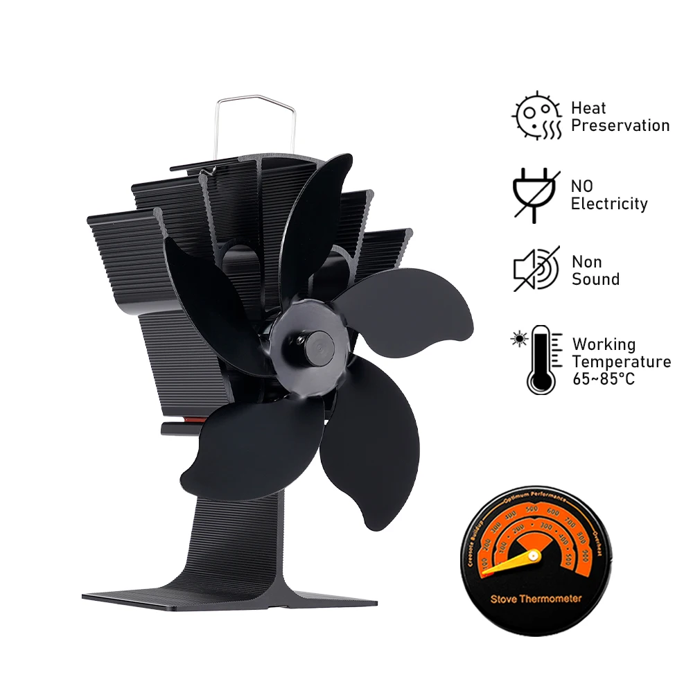 

5 Blade Fireplace Fan Heat Powered Light Stove Fan Log Wood Burner Portable Eco-fan Quiet Secure Heater Efficient Heat Outdoors