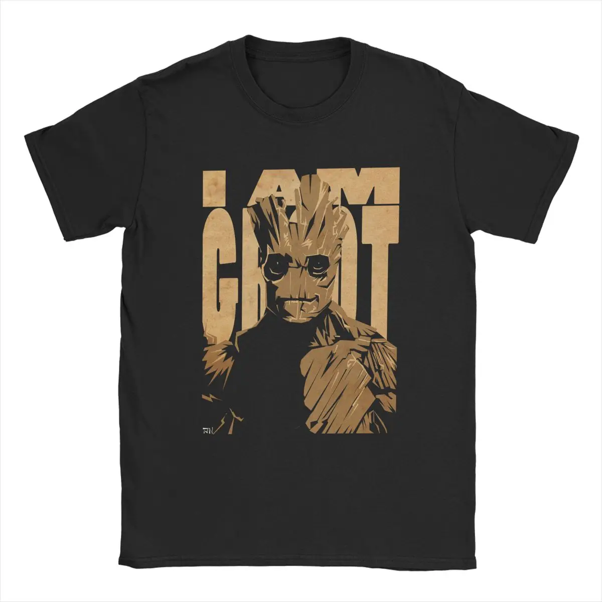 Men T-Shirt   Marvel Groot Funny 100% Cotton Tee Shirt Short Sleeve T Shirts Crew Neck Clothing Plus Size