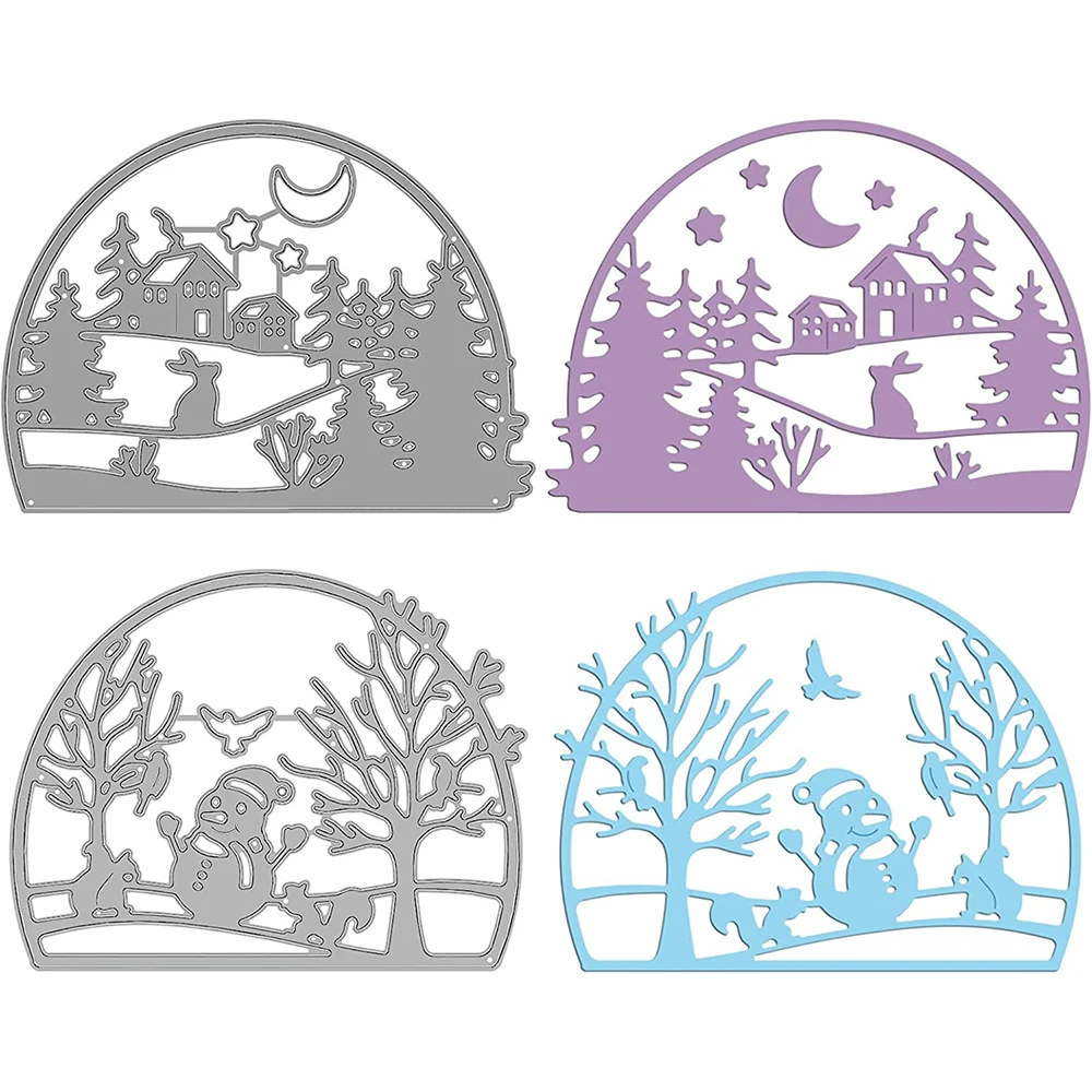 

2pcs Christmas Themed Metal Cutting Dies Molds with Christmas Trees Snowmen for DIY Scrapbook Cards Making Album Decoration
