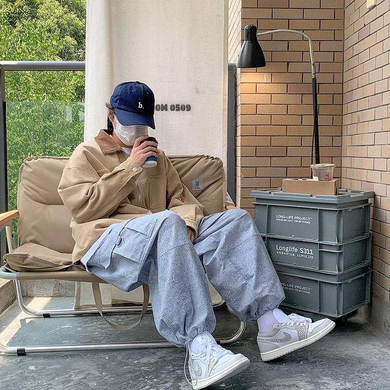 Oversized Cargo Jeans Men Fashion Casual Pocket Jeans Men Streetwear Hip Hop Loose Straight Denim Pants Mens Trousers M-2XL