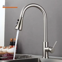 stainless steel double water kitchen faucet hot and cold rotary wash basin sink pull out sprinkler chromeblack mixing faucet
