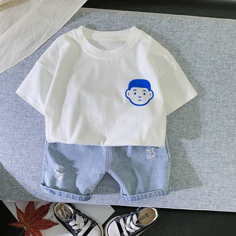 Boys Girls Clothes Summer newborn Baby Outfits sets Pullover Loose T-Shirt Denim Shorts Suits for Baby 1st Birthday clothing set