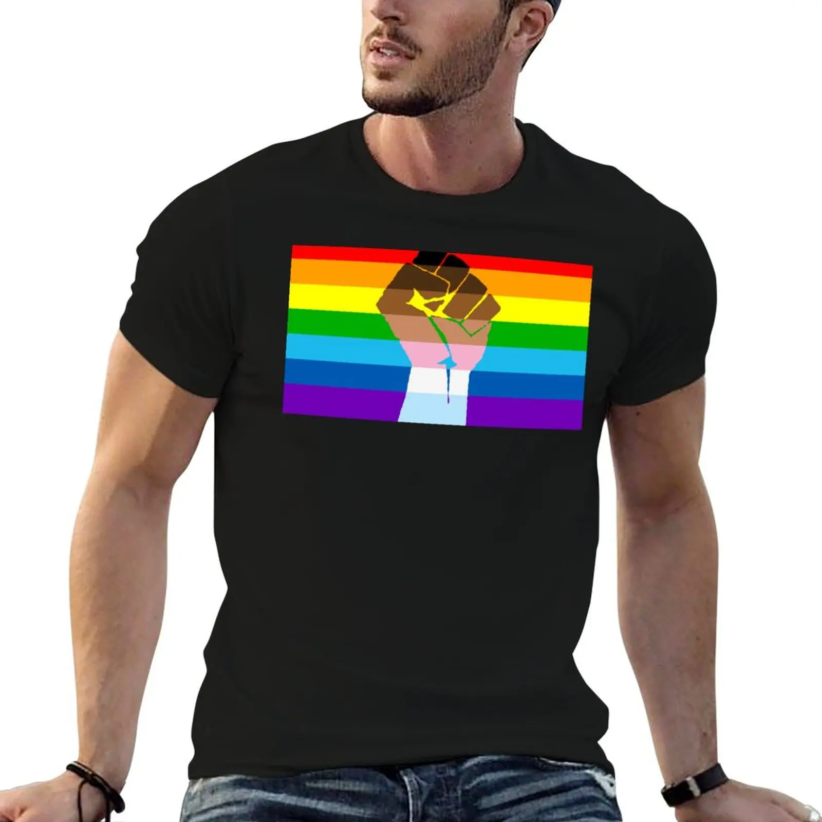 Фото Футболка Intersectional Egalitarian Rainbow Fist, быстросохнущая спортивная футболка больших размеров №1