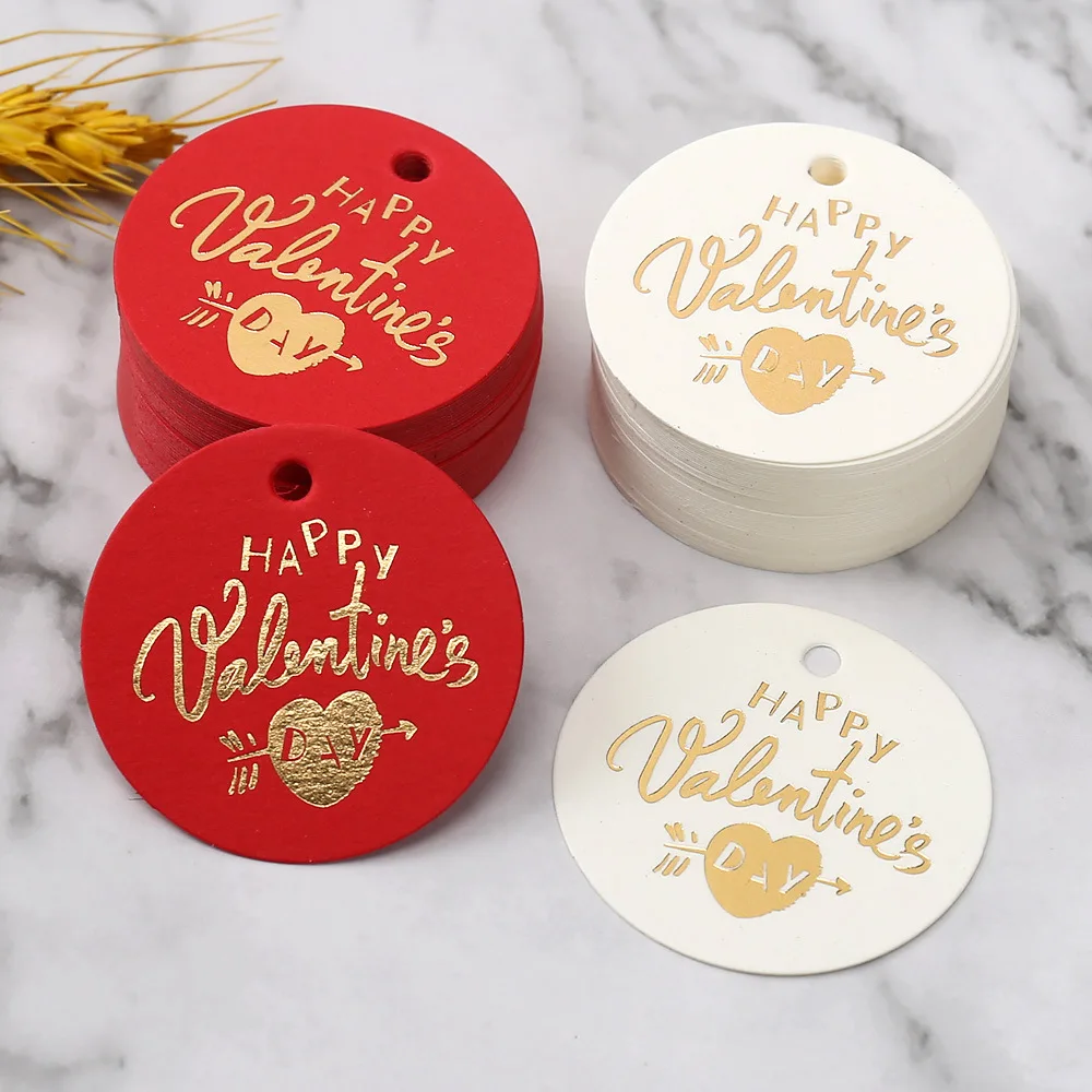 

Happy Valentines Day Gift Tags Round White Black Red Paper Tag Cards Labels Wedding Party Packaging Supplies Cake Box Hang Tag