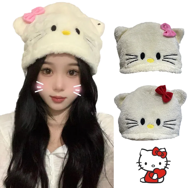 

Милая мультяшная плюшевая шапка Sanrioed в стиле аниме Hellokittys, зимняя теплая шапка с защитой от холода, студенческий реквизит для селфи, подарок ...