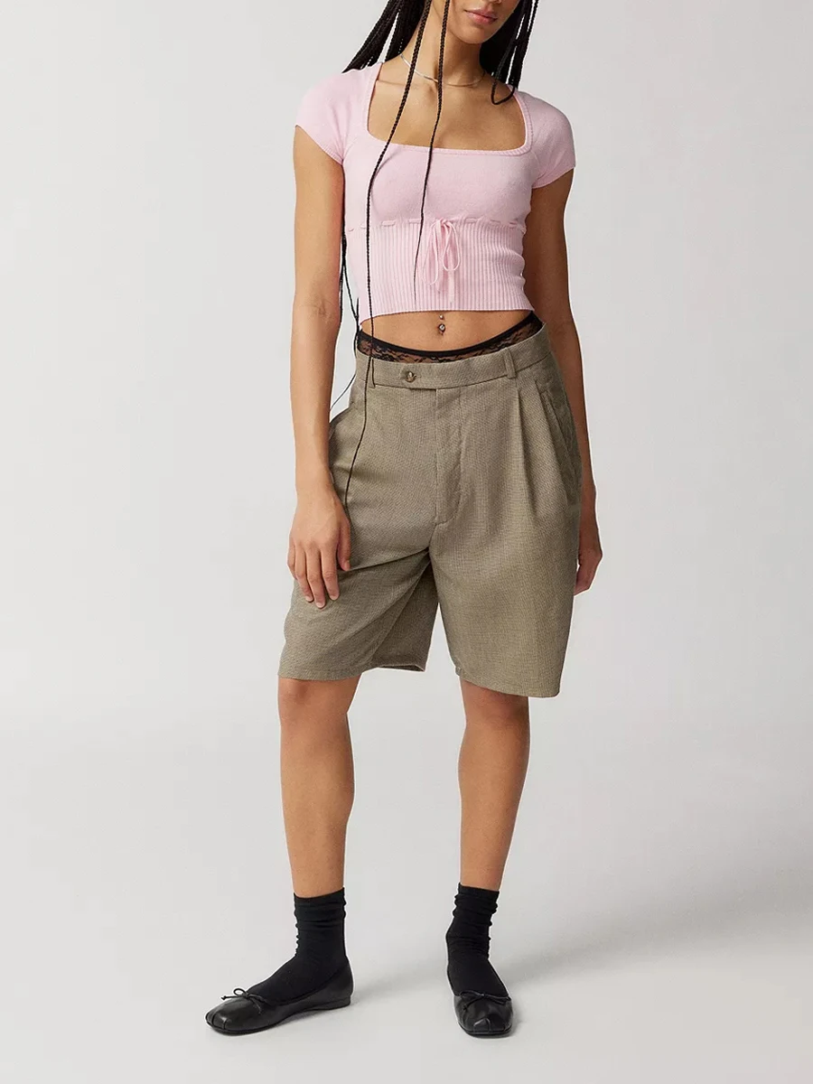 

Кроп-топ летний серый с коротким рукавом Y2k, трикотажная футболка с квадратным вырезом и кулиской, пикантный женский облегающий спортивный жилет, уличная одежда в Корейском стиле